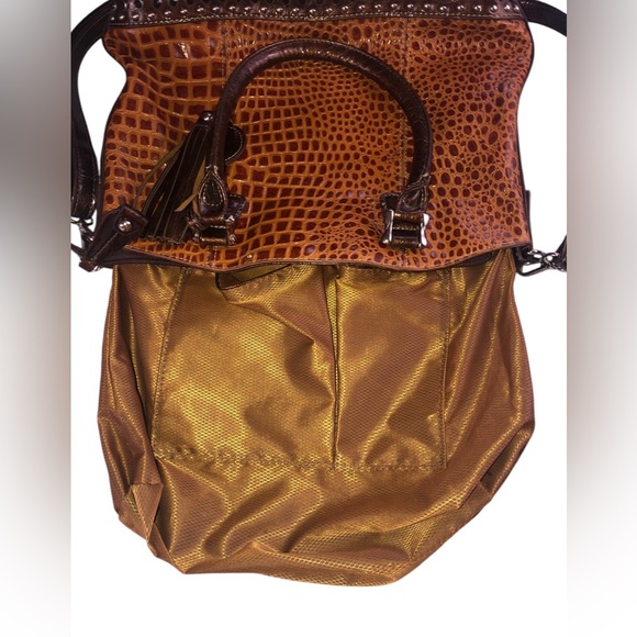 Women's Madi Claire Three-Toned Brown Crocodile Embossed Genuine Leather Bag. - Picture 9 of 16